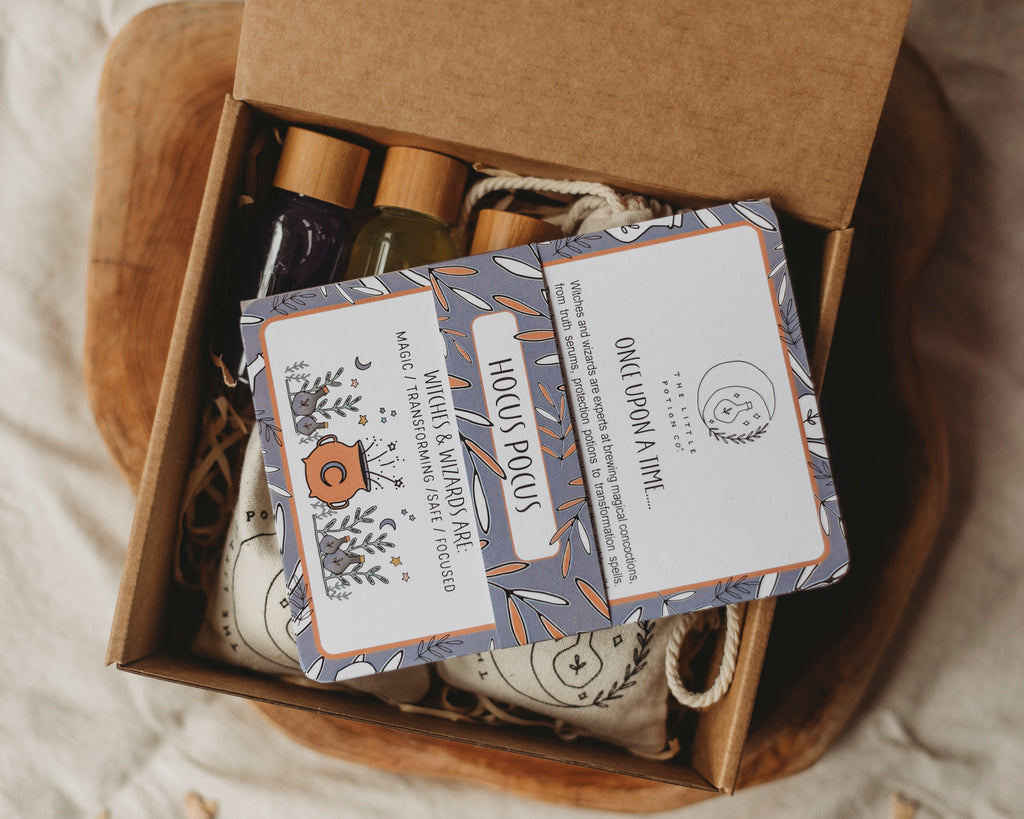Hocus Pocus potion kit box opened with cards on top